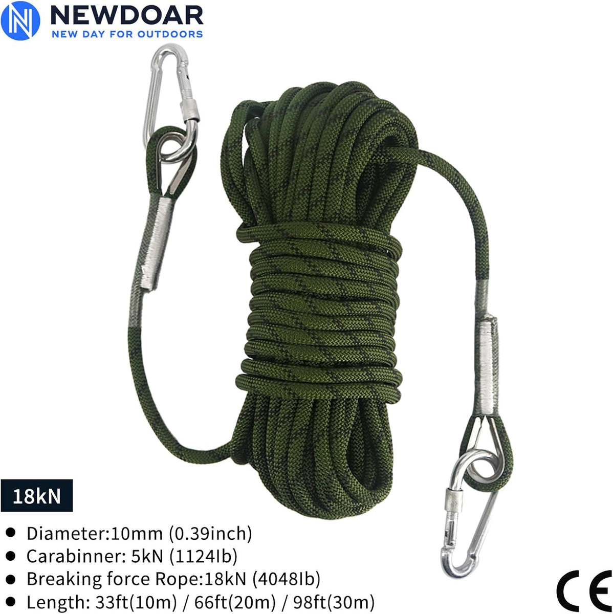 10mm Static Climbing Rope with 2 Steel Hooks Pro – newdoar