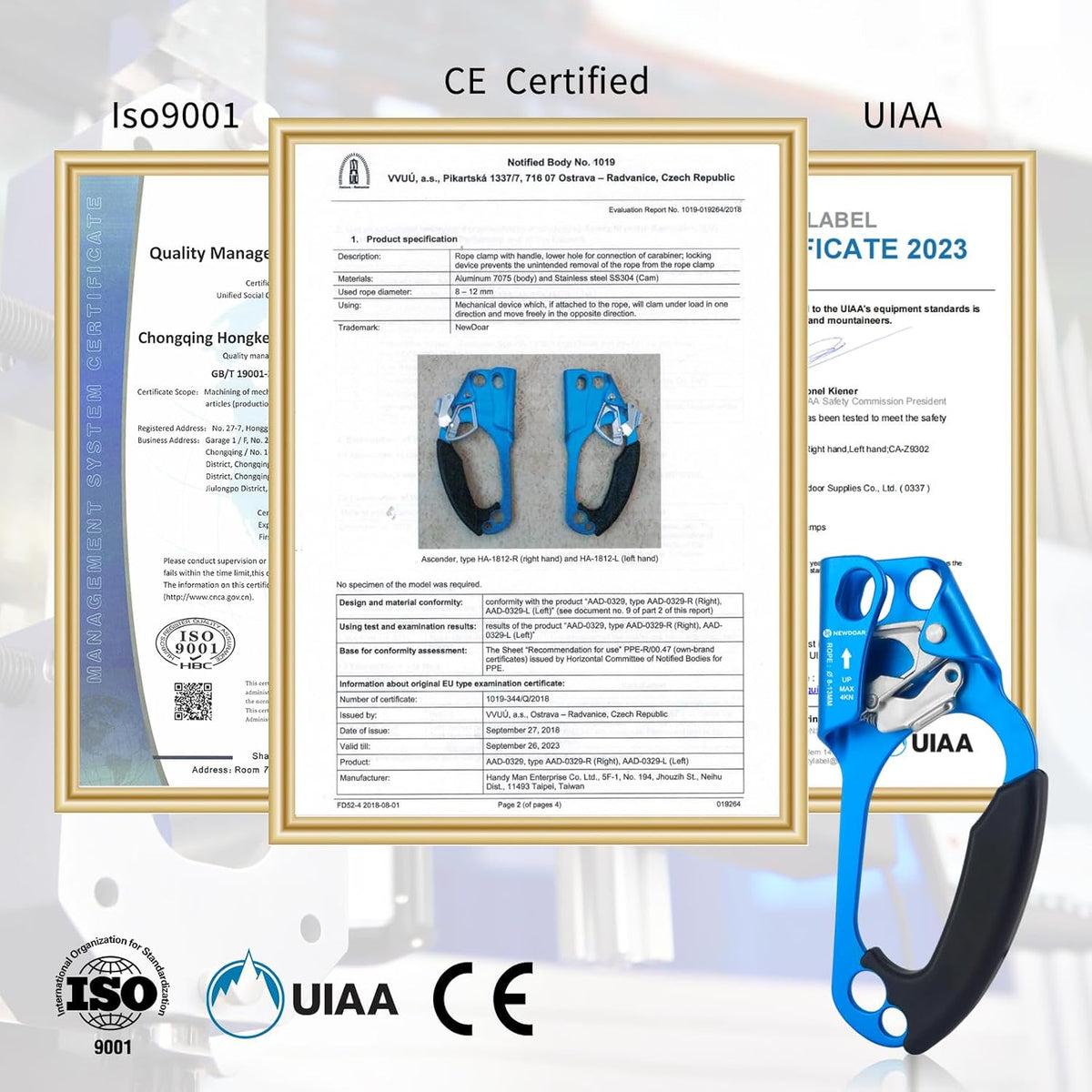 UIAA & CE Certified Right Hand Ascender for 8~13MM Rope - Blue – newdoar