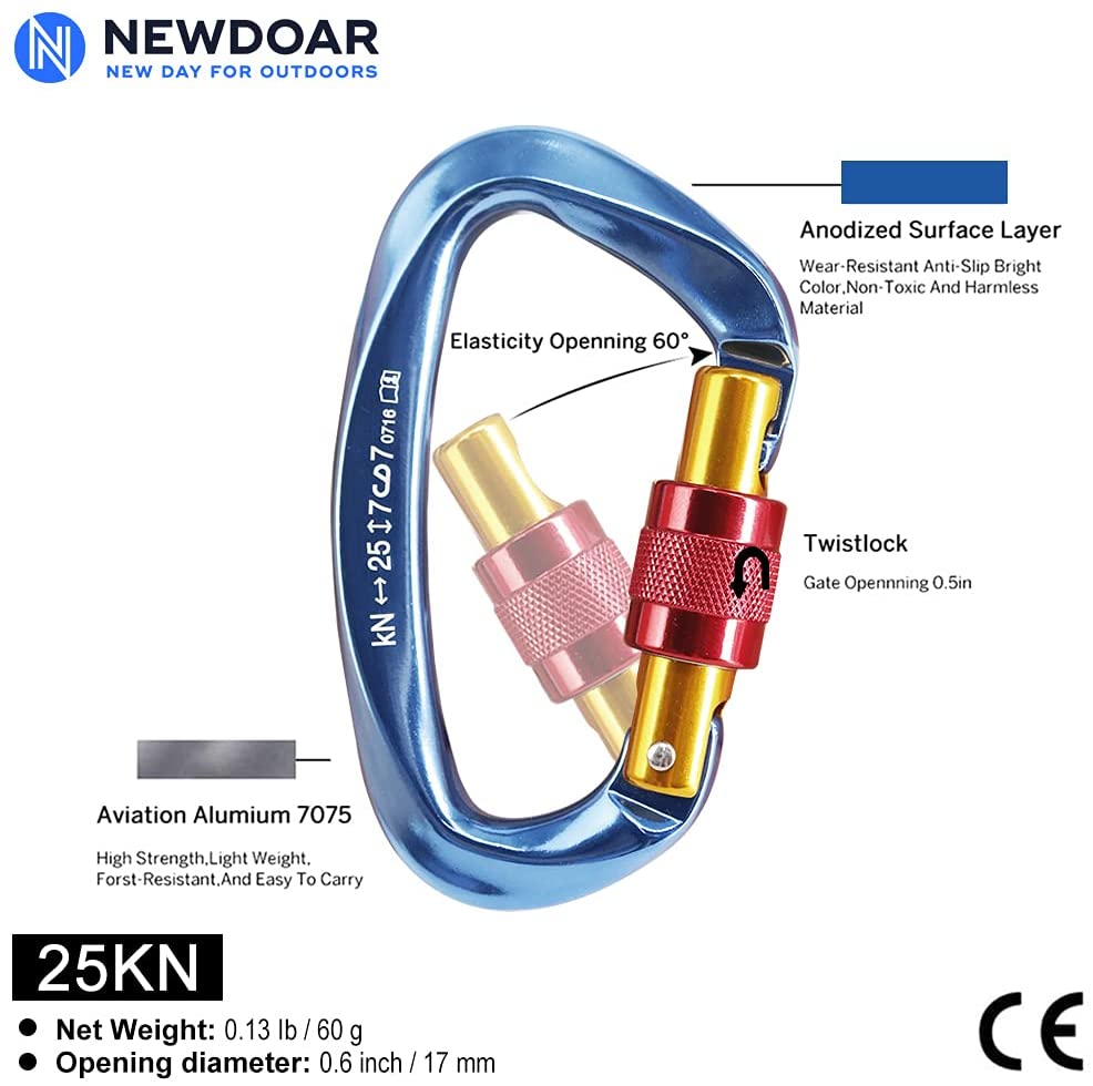 NewDoar Heavy Duty Locking Clips 24KN/5400lbs,Screwgate Locking