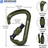NewDoar Professional CE Certified 30kN-6744lbs Climbing Carabiner-Screwgate/ArmyGreen