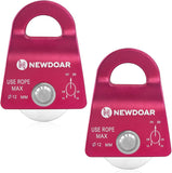 NewDoar CE Certified 20kN Micro Pulley Fixed Side Trolley for Climbing Rescue-Red 2pcs