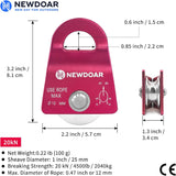 NewDoar CE Certified 20kN Micro Pulley Fixed Side Trolley for Climbing Rescue-Red 2pcs