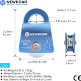 NewDoar CE Certified 20kN Micro Pulley Fixed Side Trolley for Climbing Rescue-Blue 1pcs