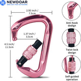 NewDoar Professional CE Certified 30kN-6744lbs Climbing Carabiner-Screwgate/Pink