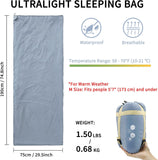 NewDoar Ultralight Backpacking Sleeping Bag - 50-70°F