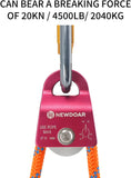 NewDoar CE Certified 20kN Micro Pulley Fixed Side Trolley for Climbing Rescue-Red 2pcs