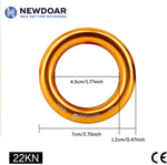 NewDoar Rappel Ring 25kN Gold Large O-Ring Rope Connector for Rock Climbing Arborist